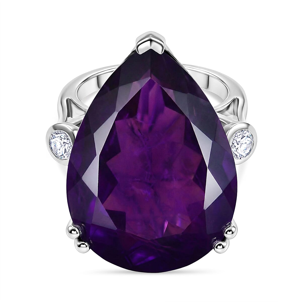 Luxuriant African Amethyst, Lab Grown Diamond Solitaire Ring in Rhodium OverlaySterling Silver, Silver Wt.6.18 Gms  27.329  Ct.