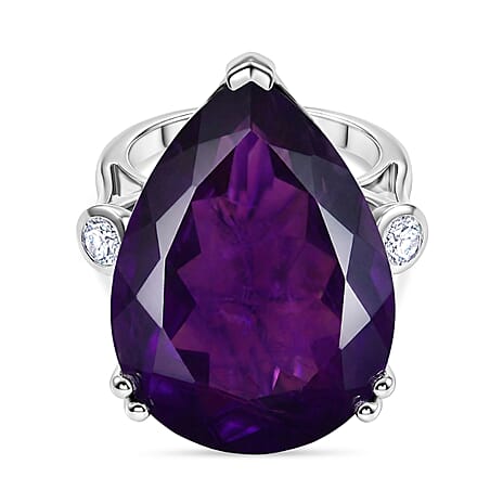Luxuriant African Amethyst, Lab Grown Diamond Solitaire Ring in Rhodium OverlaySterling Silver, Silver Wt.6.18 Gms  27.329  Ct.