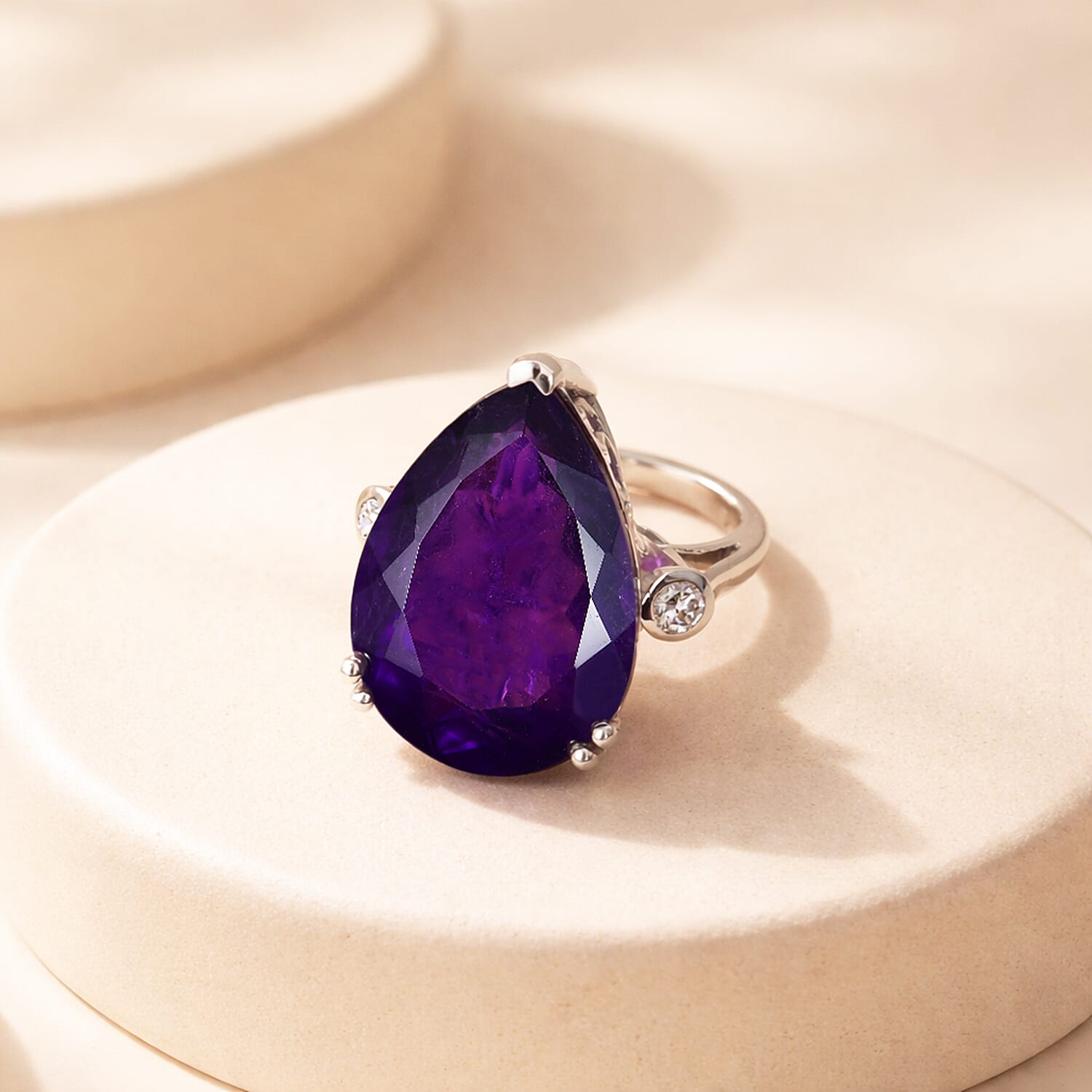 Luxuriant African Amethyst, Lab Grown Diamond Solitaire Ring in Rhodium OverlaySterling Silver, Silver Wt.6.18 Gms  27.329  Ct.