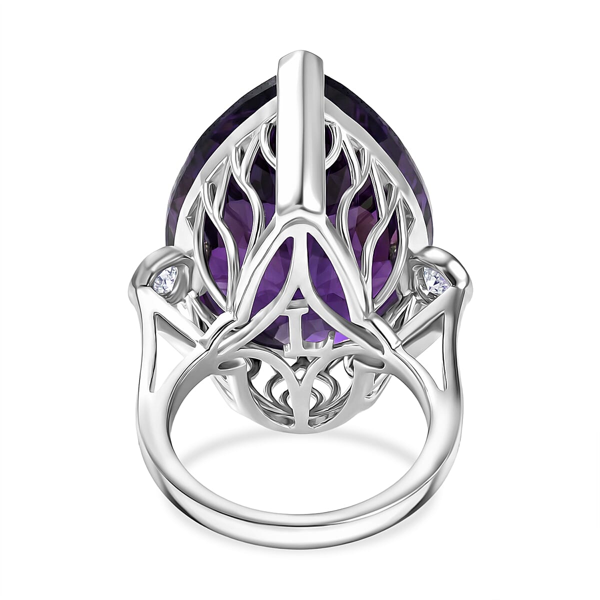 Luxuriant African Amethyst, Lab Grown Diamond Solitaire Ring in Rhodium OverlaySterling Silver, Silver Wt.6.18 Gms  27.329  Ct.