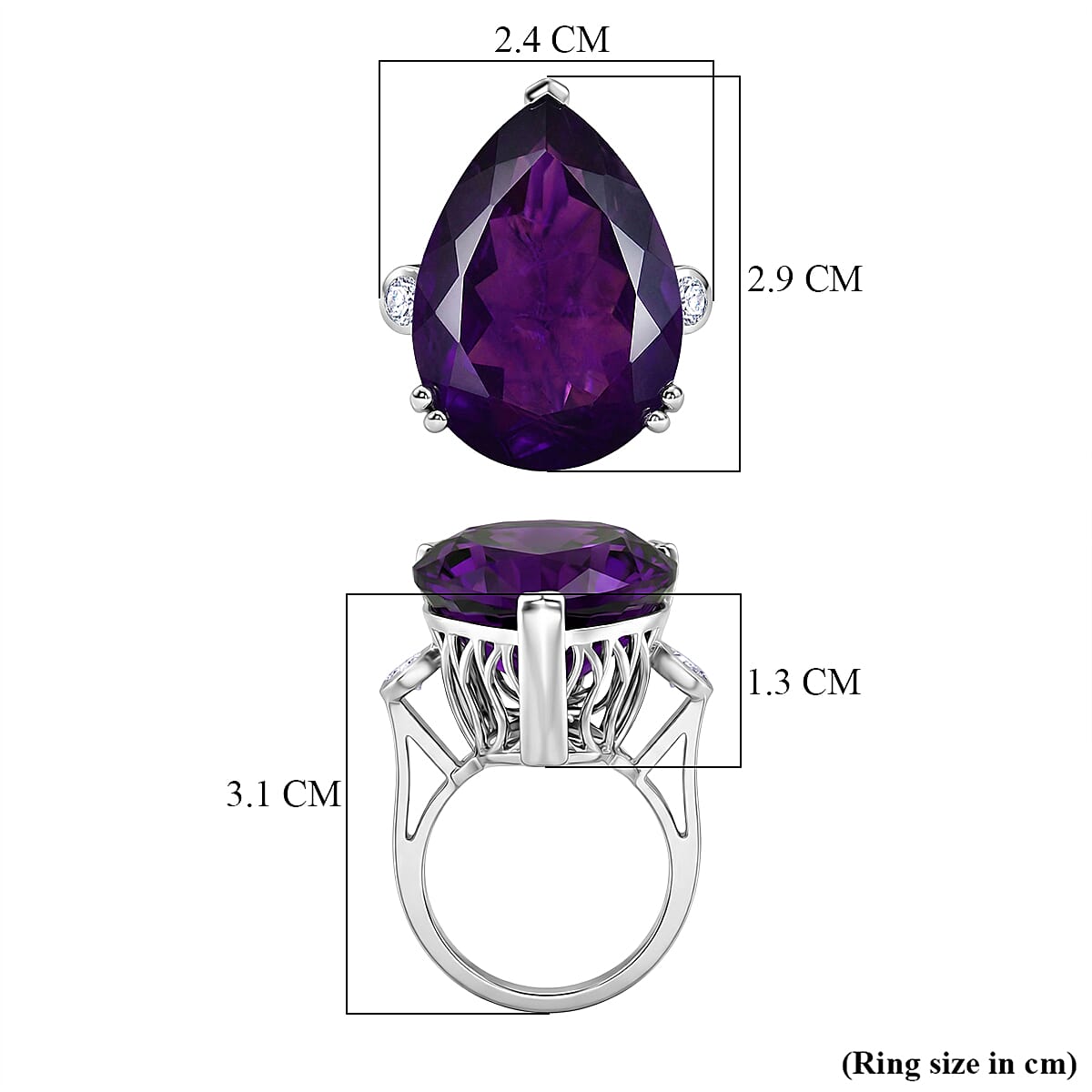 Luxuriant African Amethyst, Lab Grown Diamond Solitaire Ring in Rhodium OverlaySterling Silver, Silver Wt.6.18 Gms  27.329  Ct.