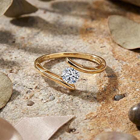 Luxuriant - 9K Yellow Gold Lab Grown Diamond (SI-G-H) Solitaire Bypass Ring, 0.50 Ct.