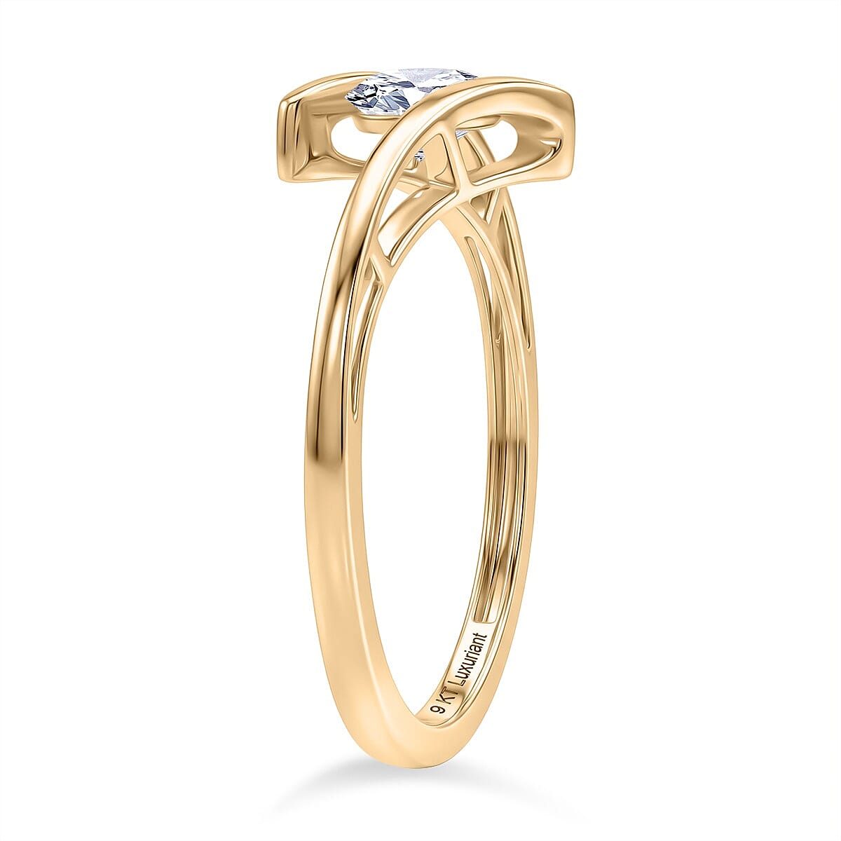 Luxuriant 9K Yellow Gold SI-GH Lab Grown Diamond Solitaire Bypass Ring 0.50 Ct