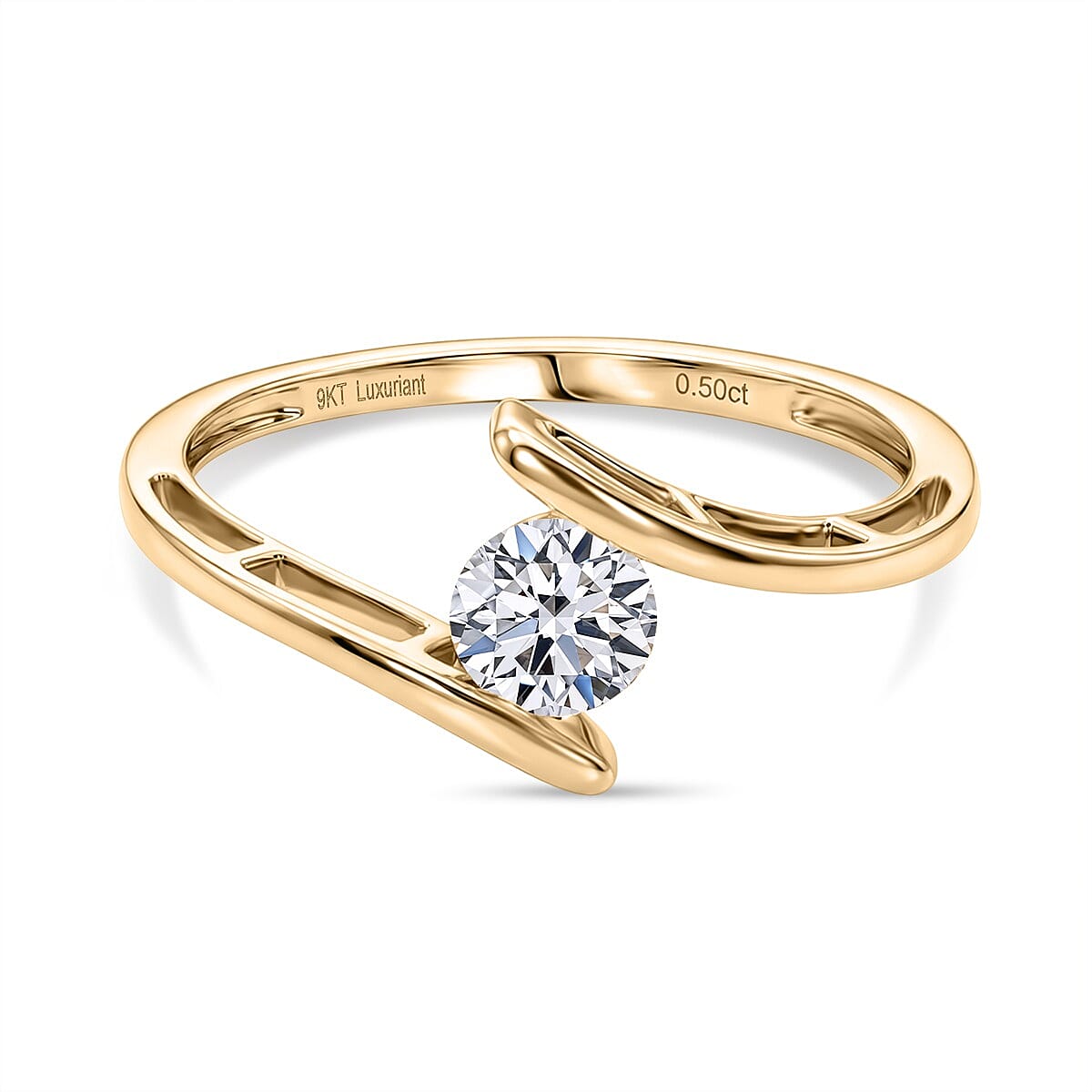 Luxuriant 9K Yellow Gold SI-GH Lab Grown Diamond Solitaire Bypass Ring 0.50 Ct, Gold Wt.1.20 Gms
