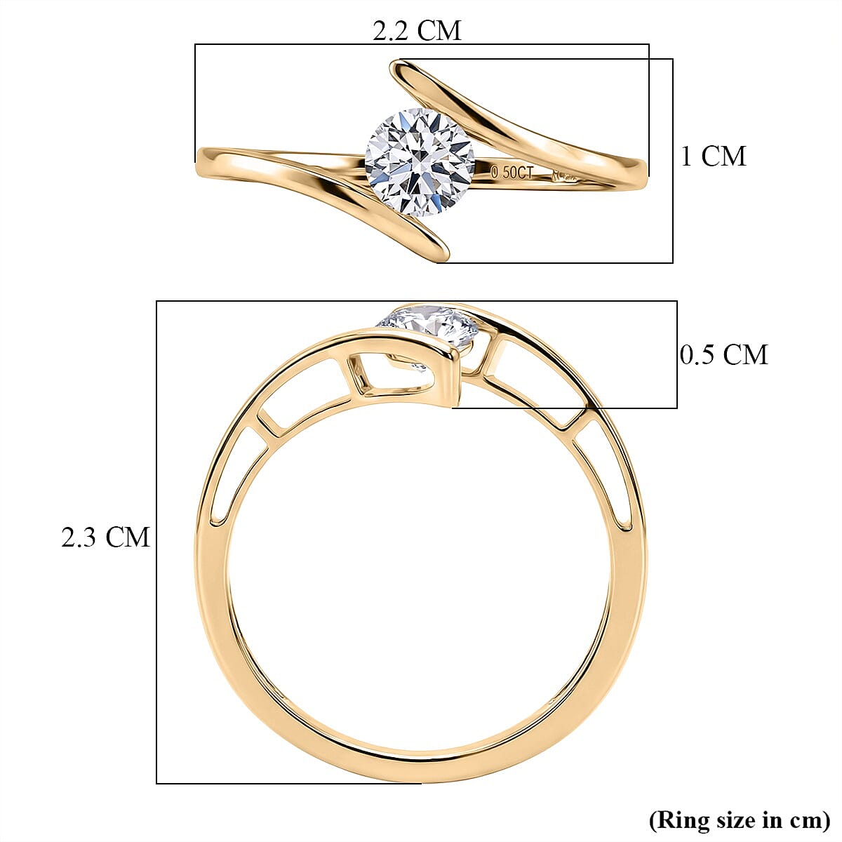 Luxuriant 9K Yellow Gold SI-GH Lab Grown Diamond Solitaire Bypass Ring 0.50 Ct, Gold Wt.1.20 Gms