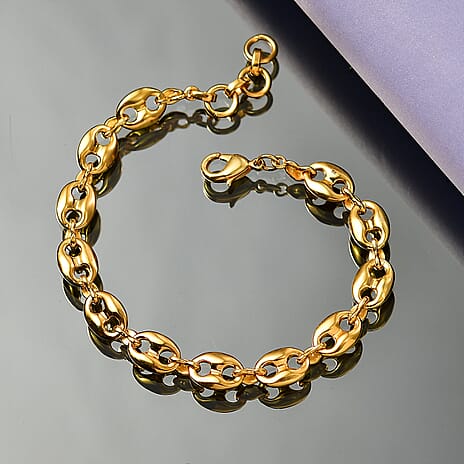 Bronzella Collection - EverTrue Mariner Link Bracelet (Size - 7.5) in 18K Yellow Gold Plating