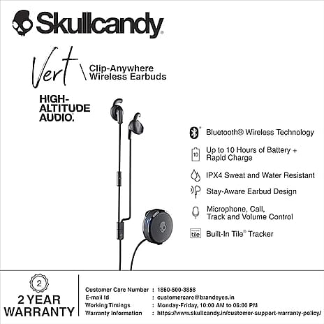 Skullcandy Vert Wireless Earbuds Fearless - Black