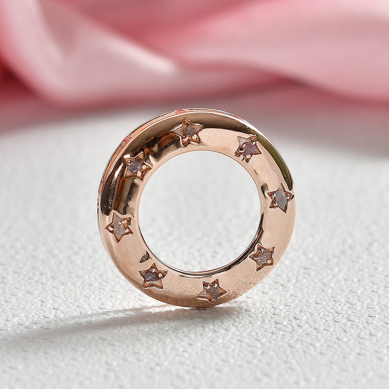 D'Joy Natural Pink Diamond Circle Pendant in 18K Vermeil Rose Gold Plated Sterling Silver