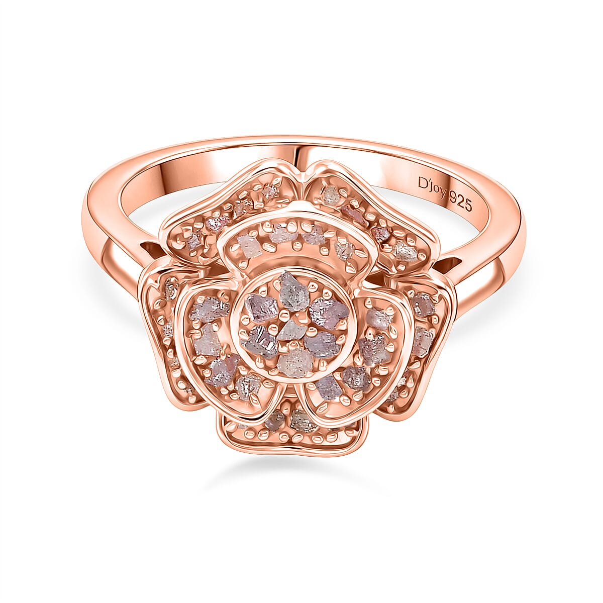 D'Joy Natural Pink Diamond Floral Ring in 18K Vermeil Rose Gold Plated Sterling Silver. Total Diamond Wt 0.50 Cts