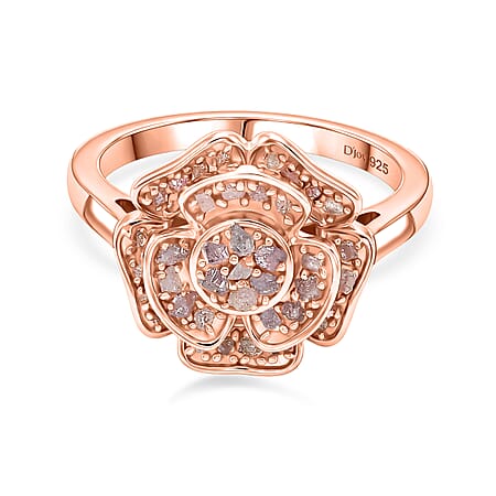 D'Joy Natural Pink Diamond Floral Ring in 18K Vermeil Rose Gold Plated Sterling Silver. Total Diamond Wt 0.50 Cts