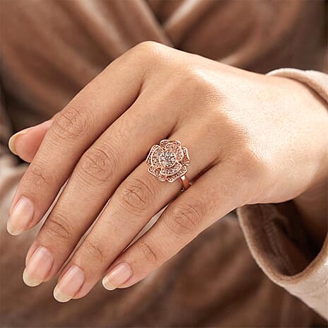 D'Joy Natural Pink Diamond Floral Ring in 18K Vermeil Rose Gold Plated Sterling Silver. Total Diamond Wt 0.50 Cts