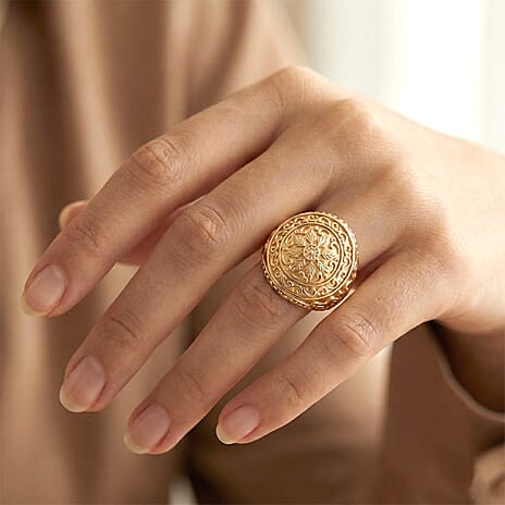 Bronzella Collection - EverTrue Royal Filigree Dome Ring in 18K Yellow Gold Plating