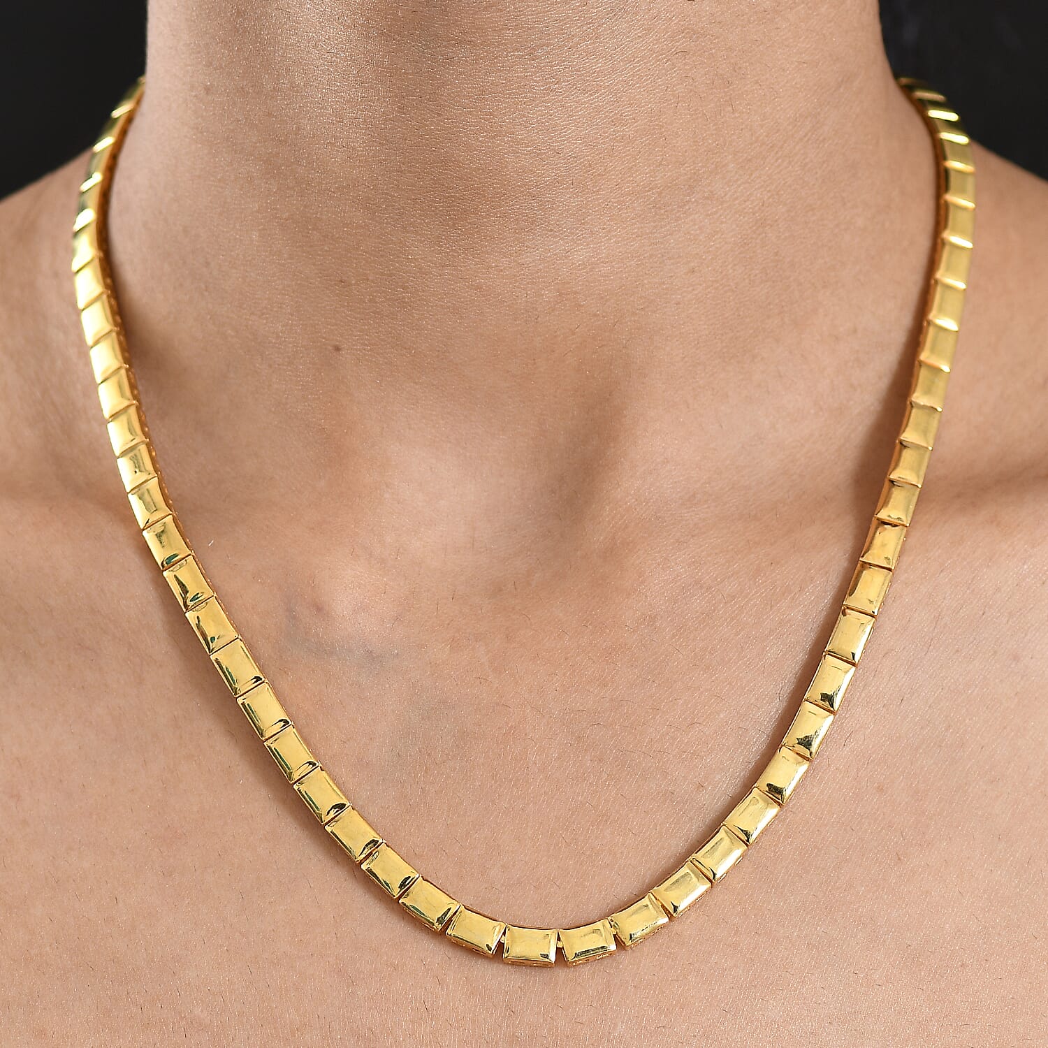 EverTrue Square Link Necklace (Size - 20) with GB Lock Box in Yellow Gold Tone