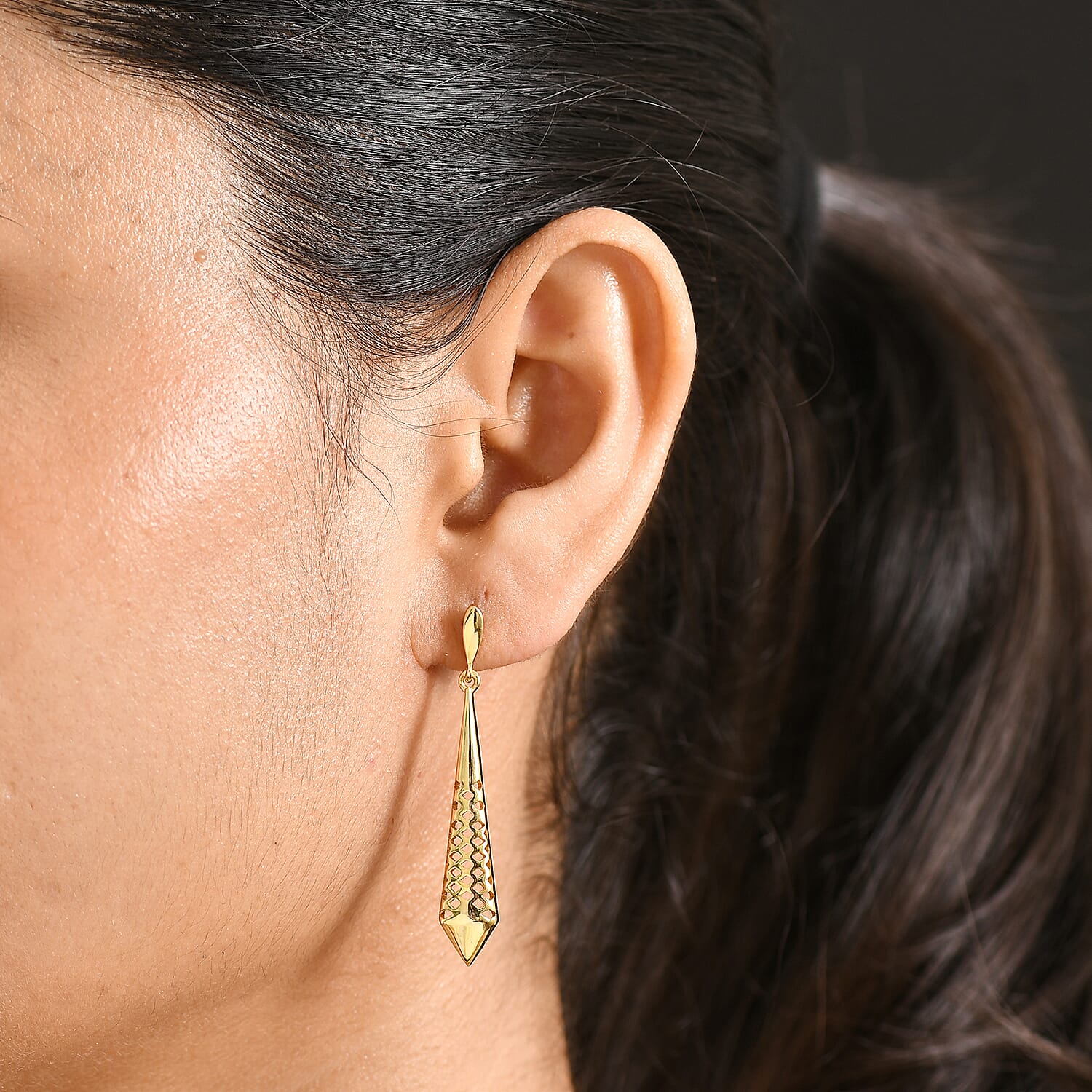 EverTrue Dangling Earring with Push Back in Yellow Gold Tone