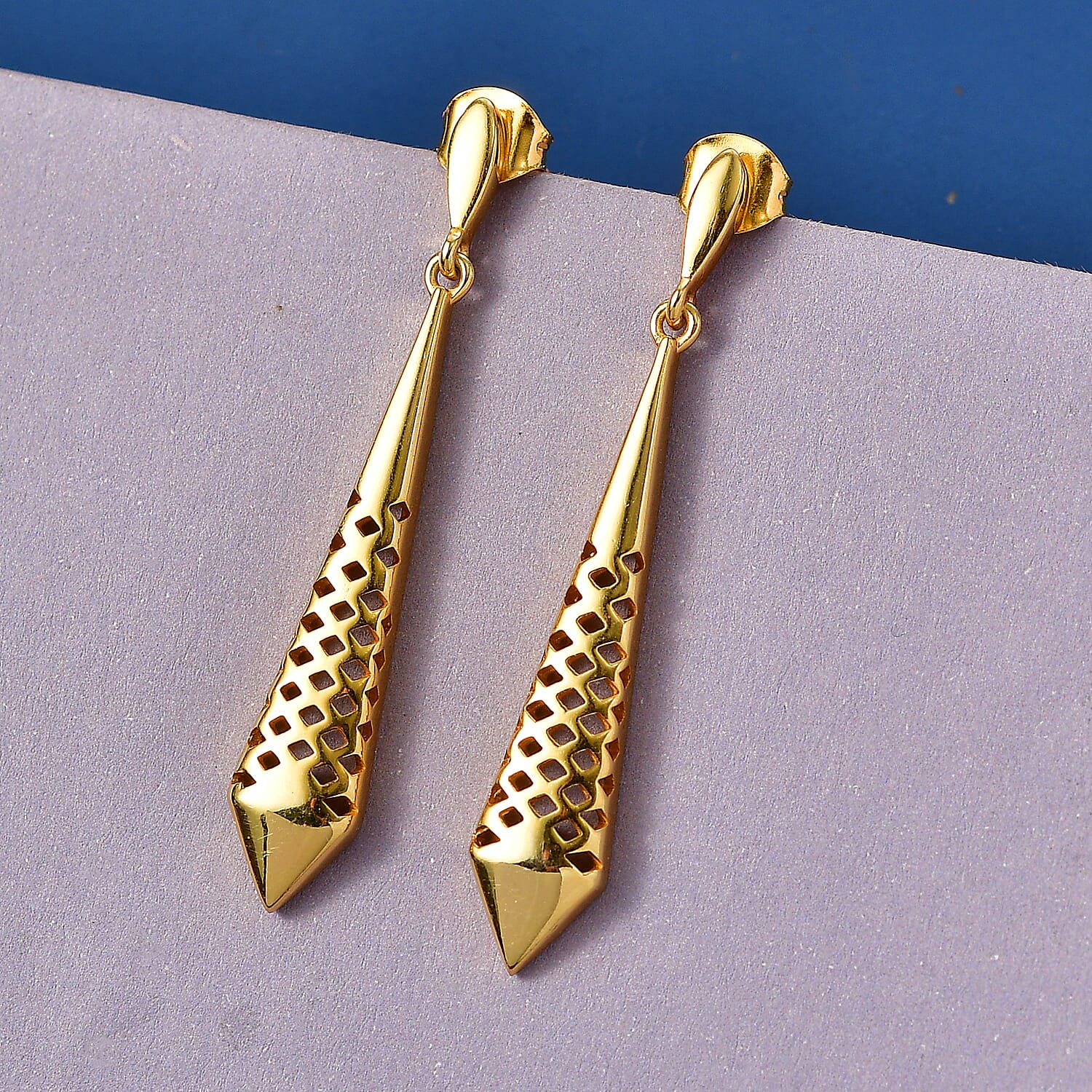 EverTrue Dangling Earring with Push Back in Yellow Gold Tone