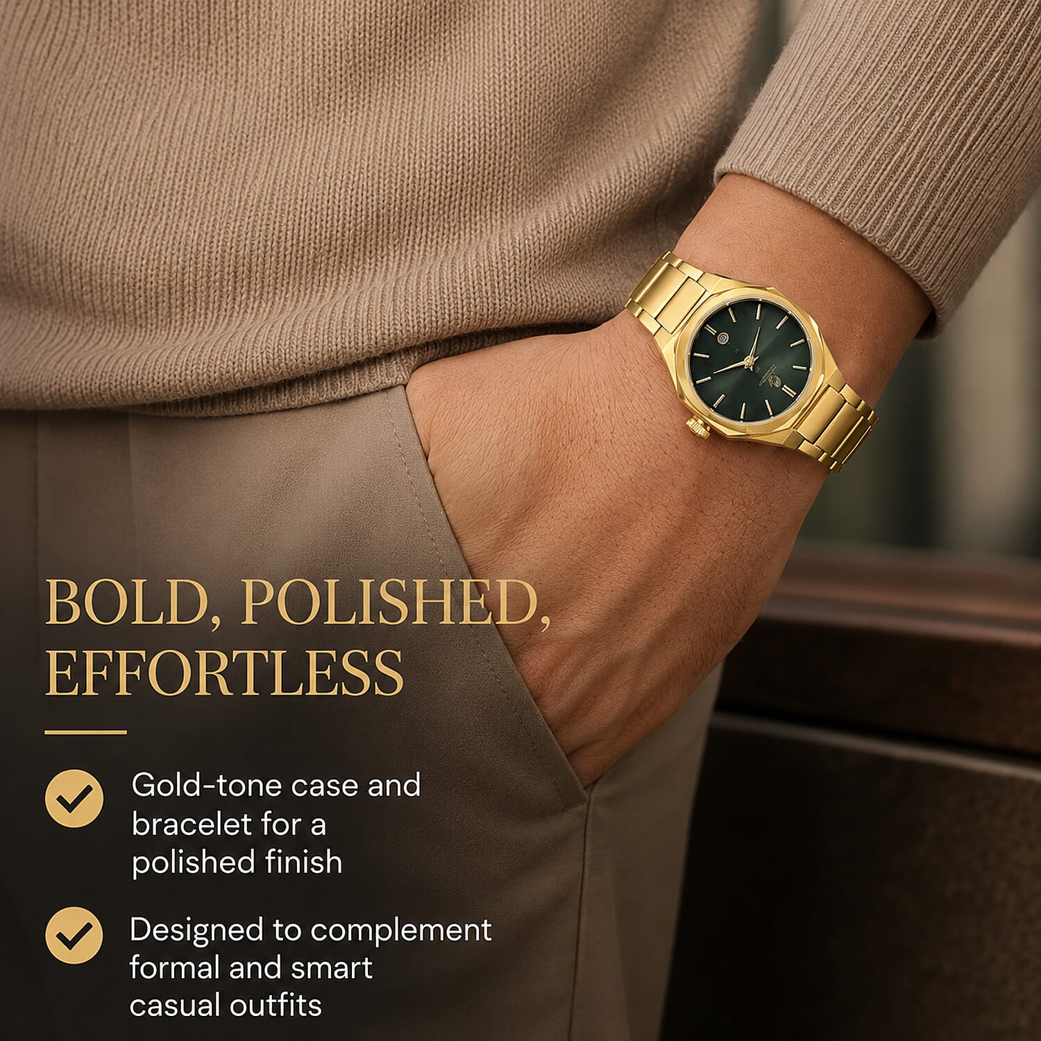 William Hunt Miyota Japanese Movement With Date Function Dark Green Sunray Dial Watch - Green