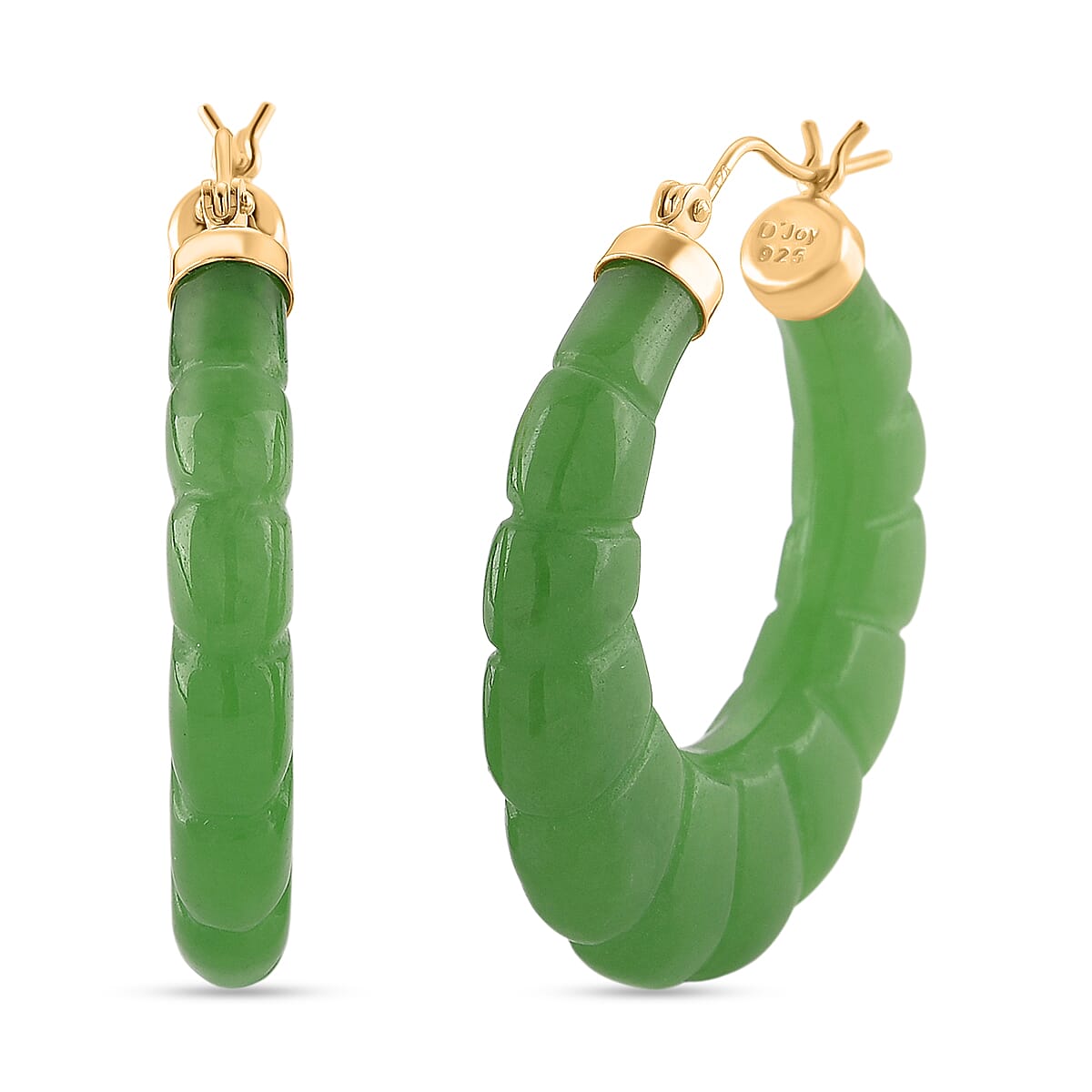 D'Joy Enhanced Green Jade Beads Earring with Clasp in Yellow Gold Plated Sterling Silver 75.00 Ct.