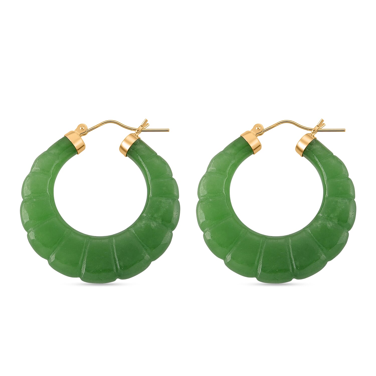 D'Joy Enhanced Green Jade Beads Earring with Clasp in Yellow Gold Plated Sterling Silver 75.00 Ct.
