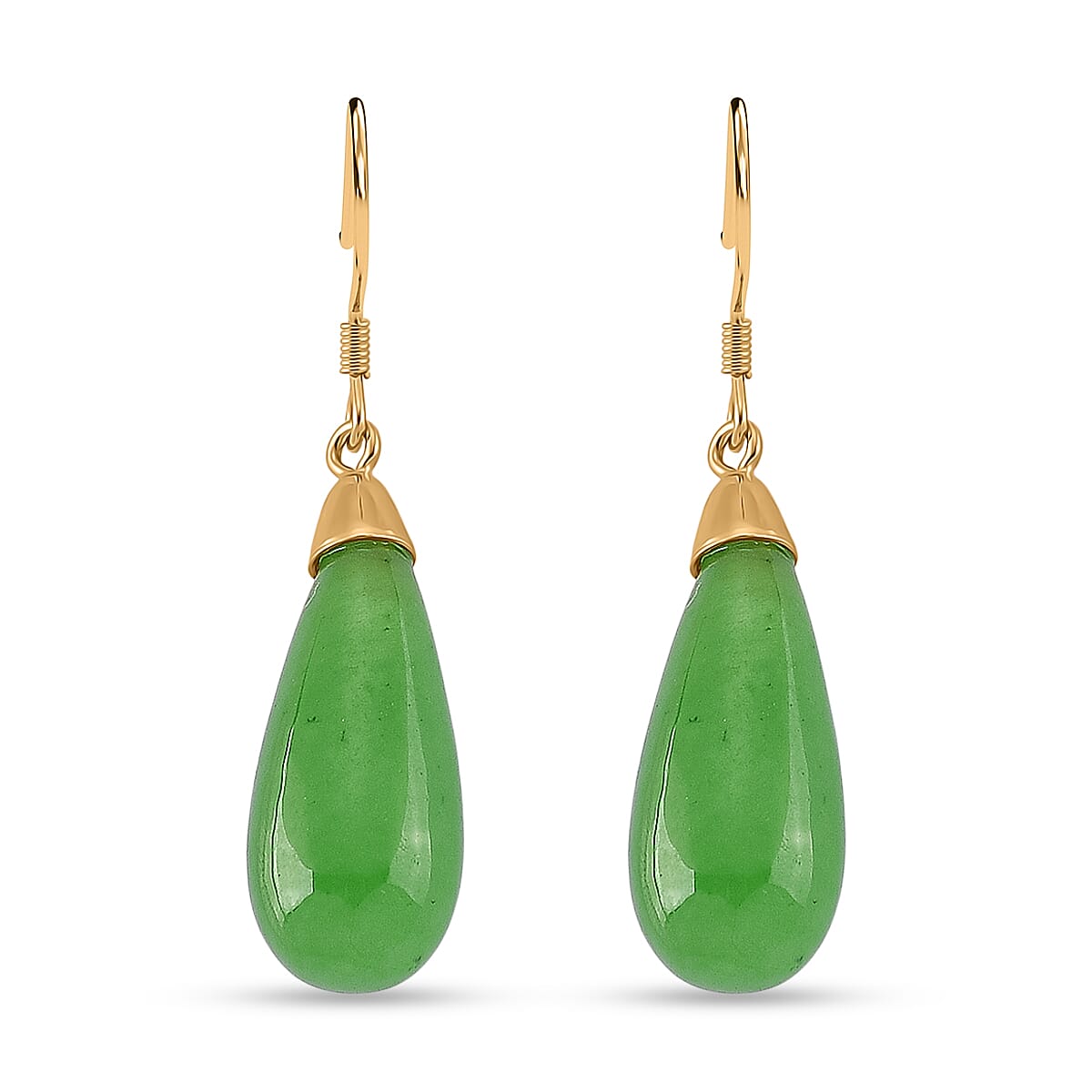 D'Joy Enhanced Green Jade Beads Earring with Hook in Yellow Gold Plated Sterling Silver 20.00 Ct.