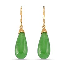 D'Joy Enhanced Green Jade Beads Earring with Hook in Yellow Gold Plated Sterling Silver 20.00 Ct.