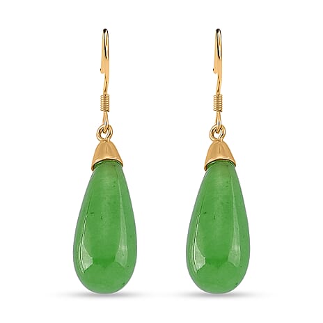 D'Joy Enhanced Green Jade Beads Earring with Hook in Yellow Gold Plated Sterling Silver 20.00 Ct.