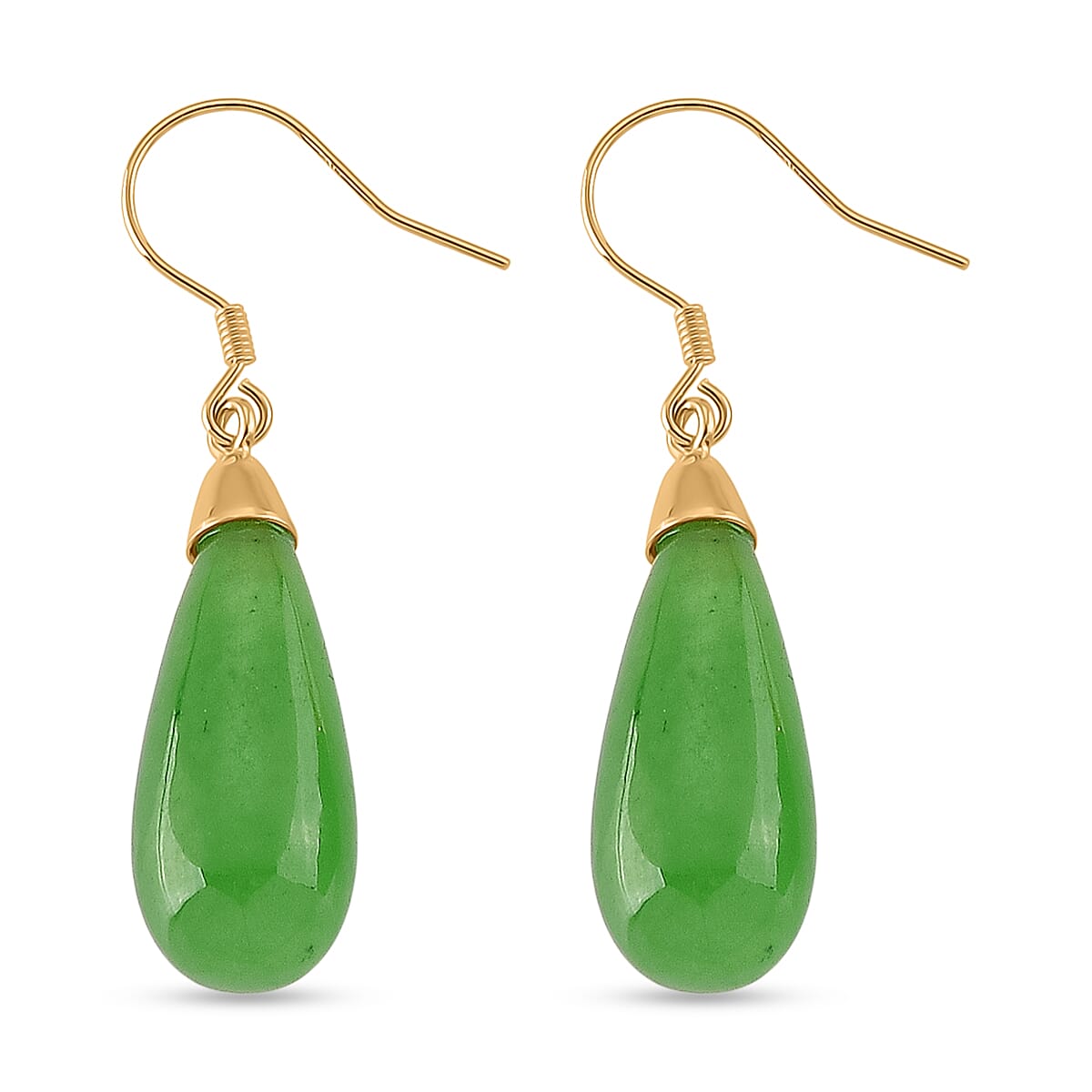 D'Joy Enhanced Green Jade Beads Earring with Hook in Yellow Gold Plated Sterling Silver 20.00 Ct.