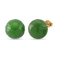 D'Joy Enhanced Green Jade Beads Earring with Push Back in Yellow Gold Plated Sterling Silver 30.00 Ct.