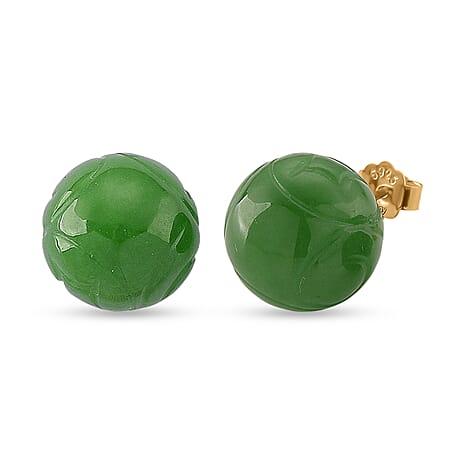 D'Joy Enhanced Green Jade Beads Earring with Push Back in Yellow Gold Plated Sterling Silver 30.00 Ct.