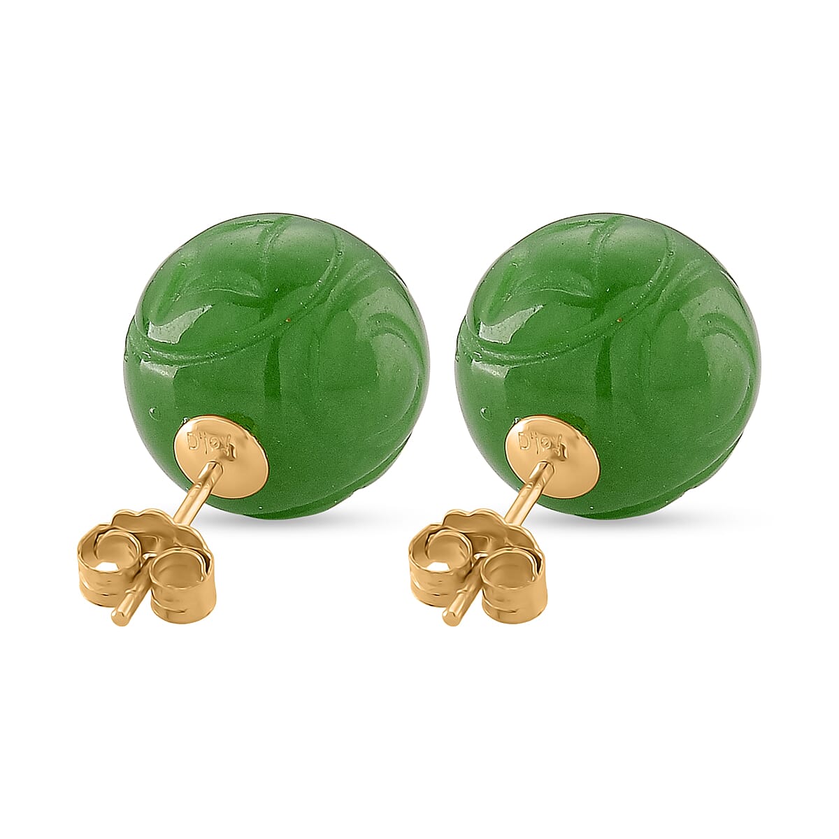 D'Joy Enhanced Green Jade Beads Earring with Push Back in Yellow Gold Plated Sterling Silver 30.00 Ct.