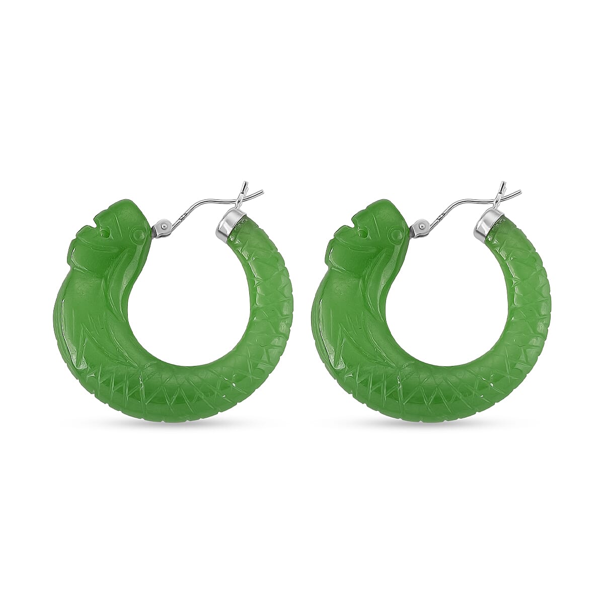 D'Joy Enhanced Green Jade Beads Earring with Clasp in Rhodium Overlay Sterling Silver 25.00 Ct.