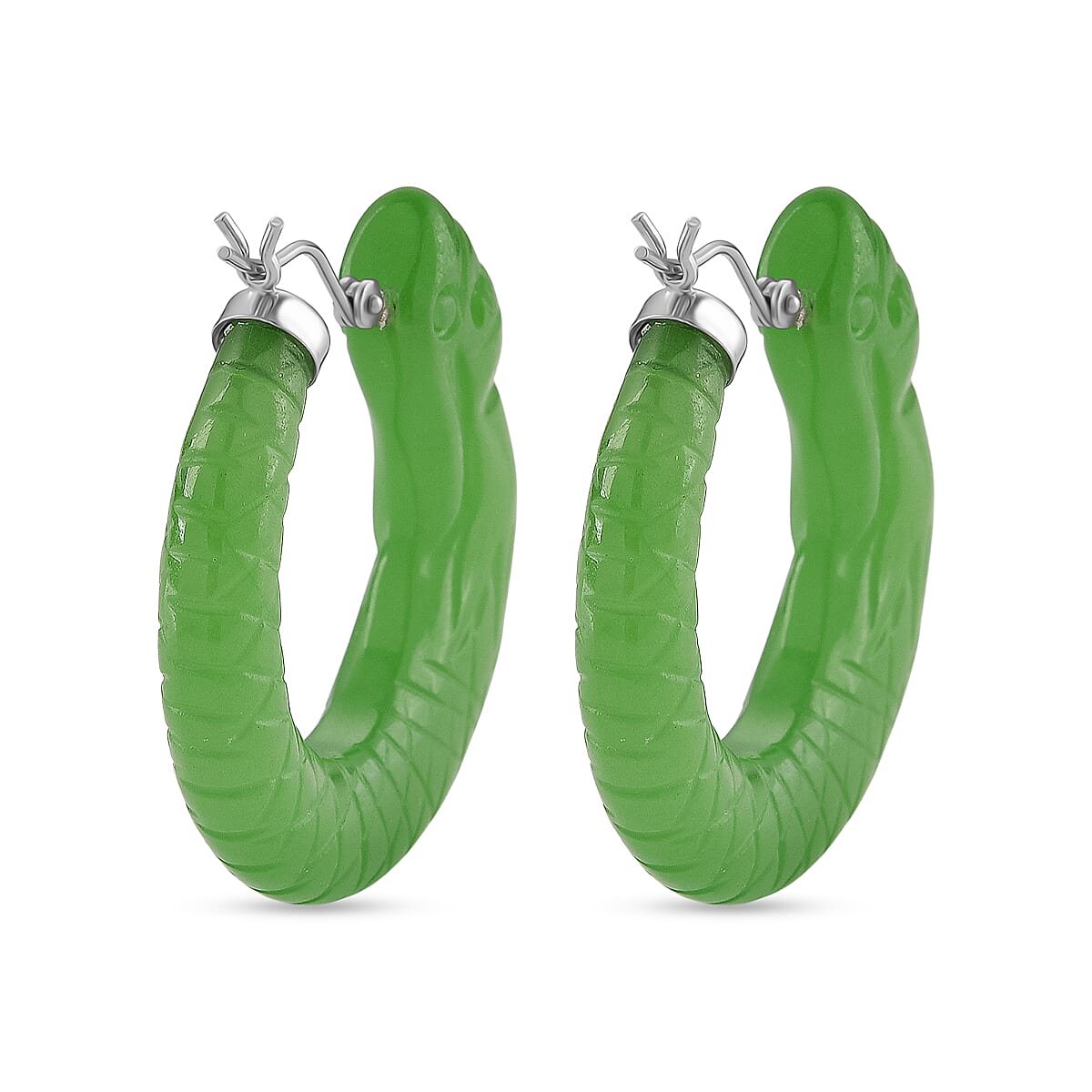 D'Joy Enhanced Green Jade Beads Earring with Clasp in Rhodium Overlay Sterling Silver 25.00 Ct.