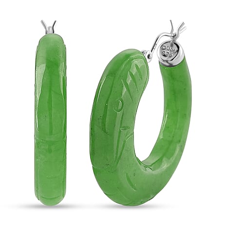 D'Joy Enhanced Green Jade Beads Earring with Clasp in Rhodium Overlay Sterling Silver 75.00 Ct.