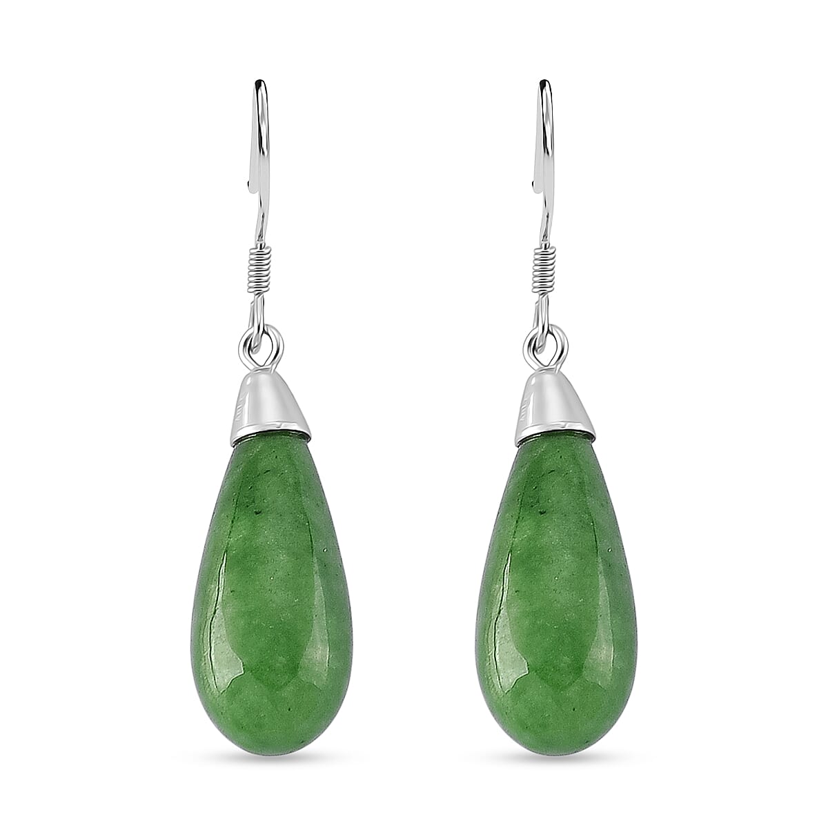 D'Joy Enhanced Green Jade Beads Hook Earring in Rhodium Overlay Sterling Silver 20.00 Ct.