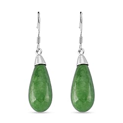 D'Joy Enhanced Green Jade Beads Hook Earring in Rhodium Overlay Sterling Silver 20.00 Ct.