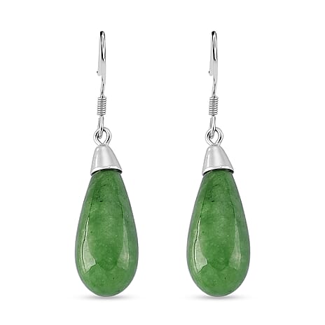 D'Joy Enhanced Green Jade Beads Hook Earring in Rhodium Overlay Sterling Silver 20.00 Ct.