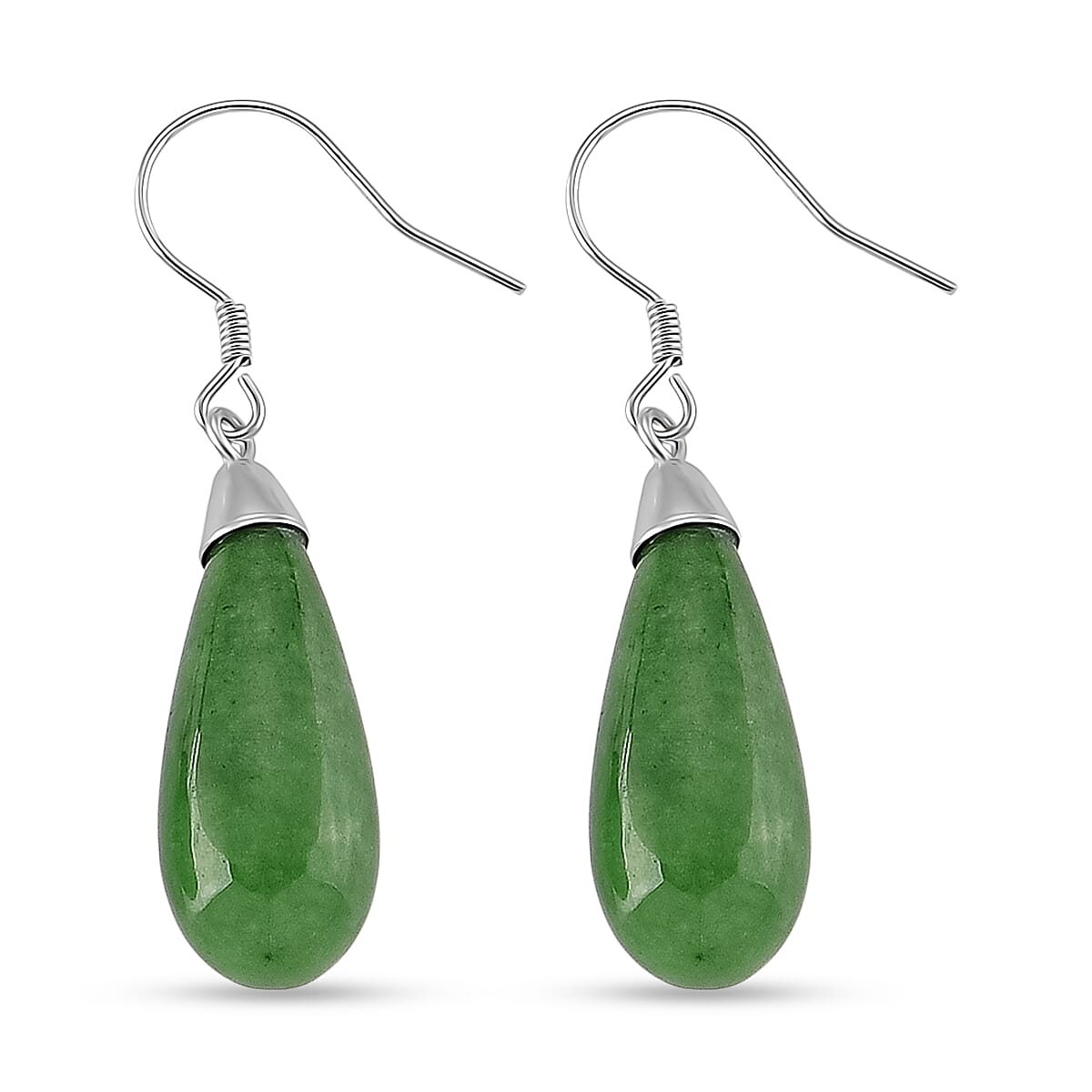 D'Joy Enhanced Green Jade Beads Hook Earring in Rhodium Overlay Sterling Silver 20.00 Ct.