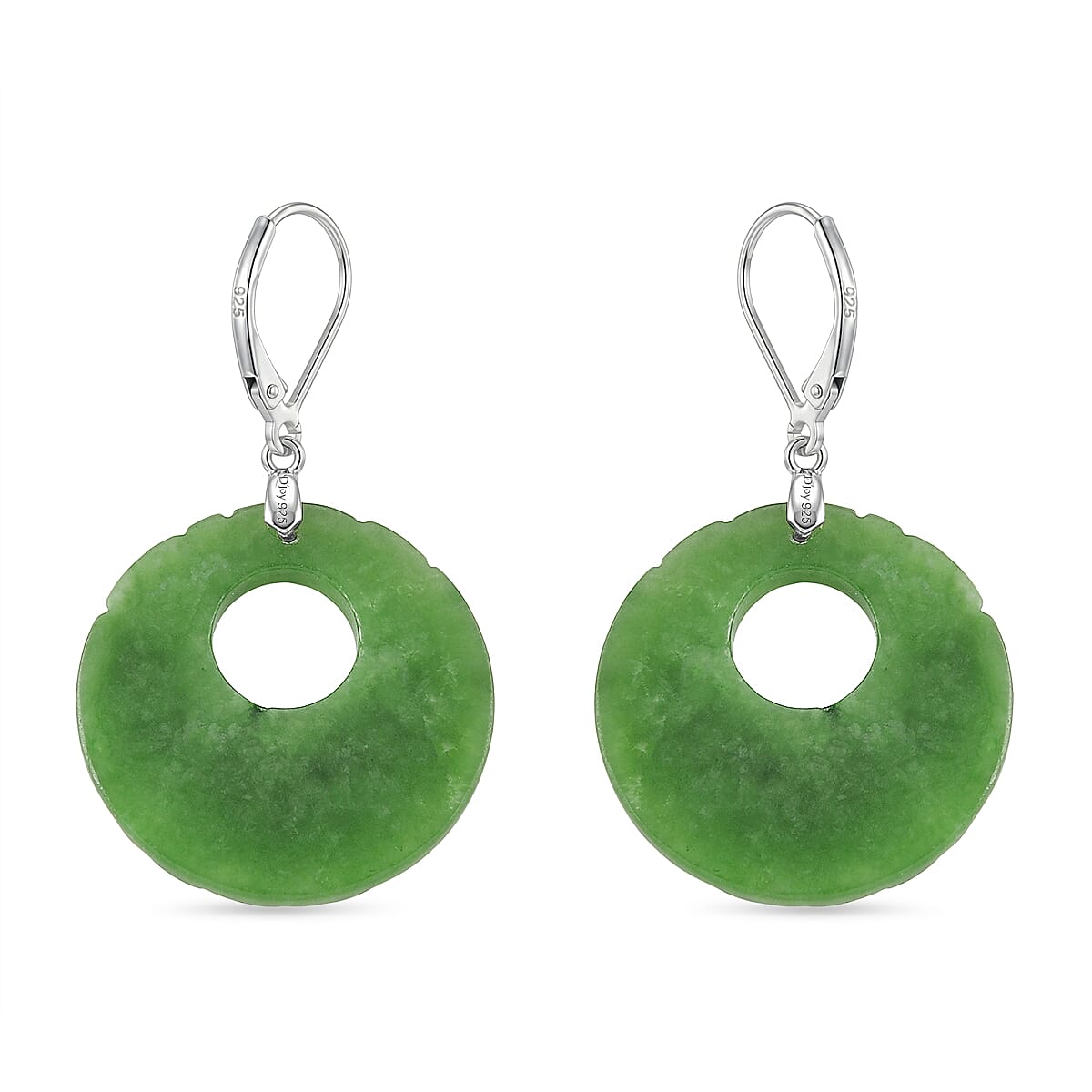 D'Joy Enhanced Green Jade Beads Earring with Lever Back in Rhodium Overlay Sterling Silver 50.00 Ct.