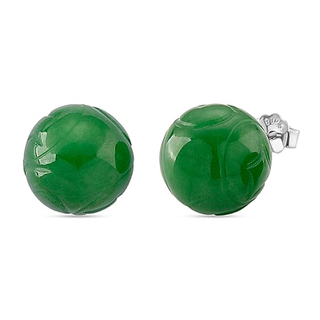 D'Joy Enhanced Green Jade Beads Earring with Push Back in Rhodium Overlay Sterling Silver 30.00 Ct.
