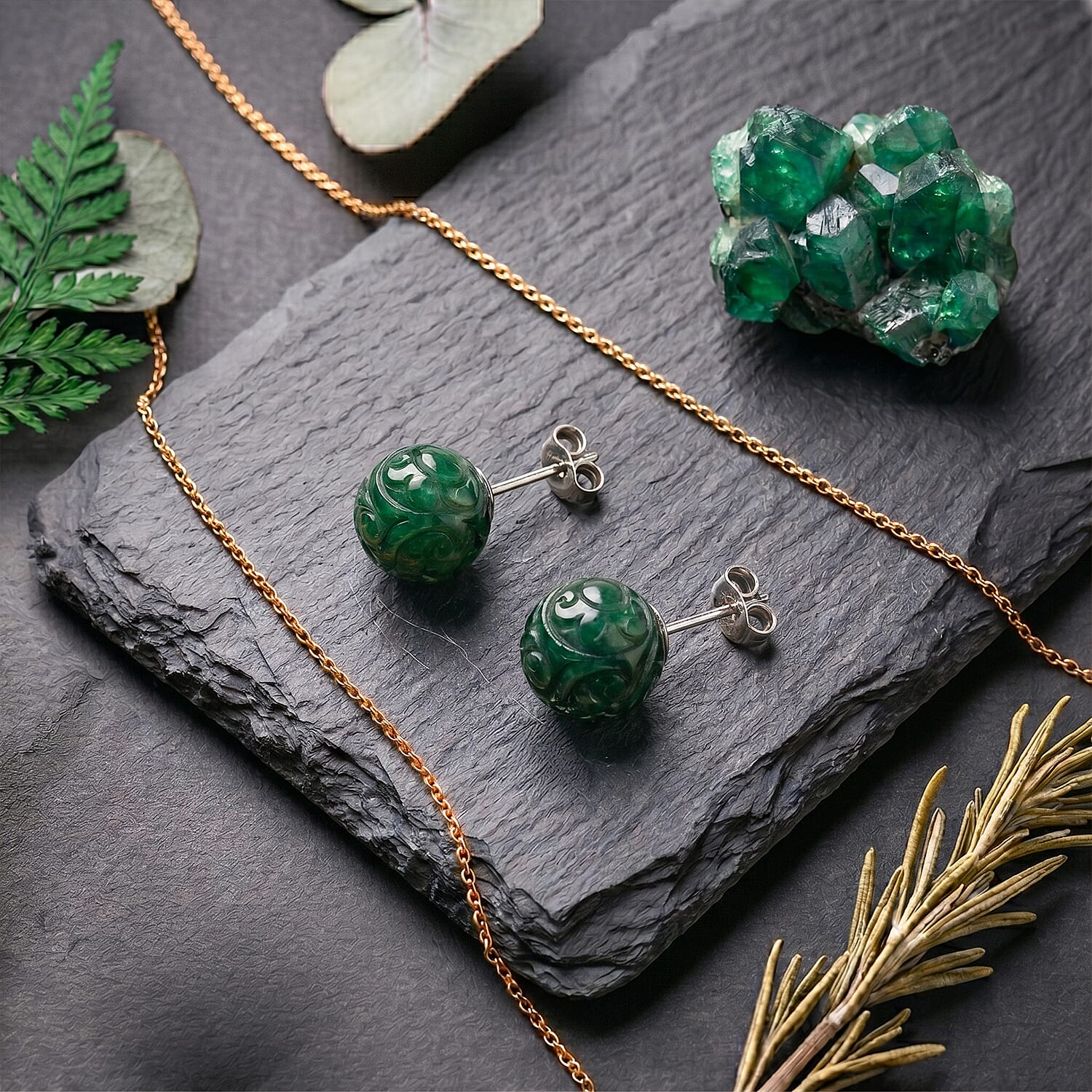 D'Joy Enhanced Green Jade Beads Earring with Push Back in Rhodium Overlay Sterling Silver 30.00 Ct.