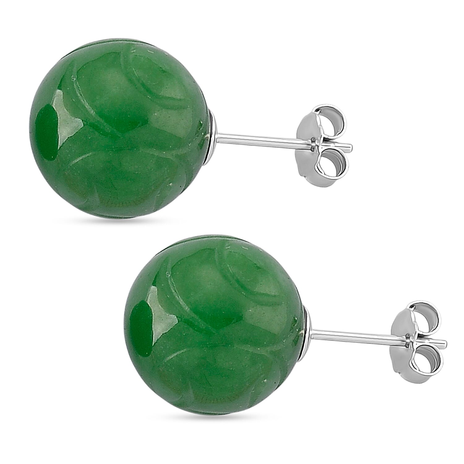 D'Joy Enhanced Green Jade Beads Earring with Push Back in Rhodium Overlay Sterling Silver 30.00 Ct.