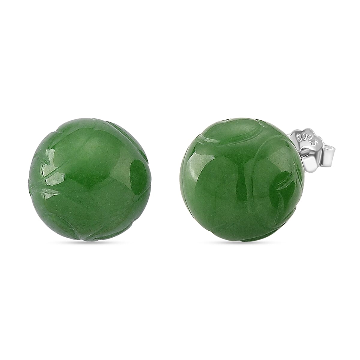 D'Joy Enhanced Green Jade Beads Earring with Push Back in Rhodium Overlay Sterling Silver 30.00 Ct.