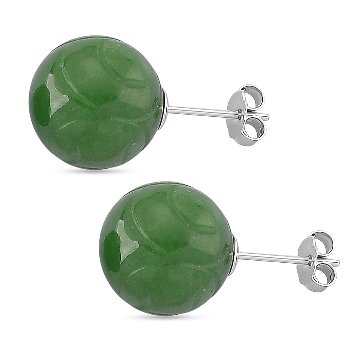 D'Joy Enhanced Green Jade Beads Earring with Push Back in Rhodium Overlay Sterling Silver 30.00 Ct.