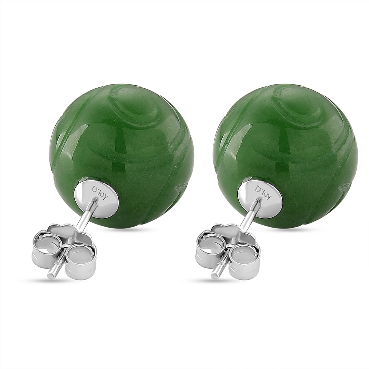 D'Joy Enhanced Green Jade Beads Earring with Push Back in Rhodium Overlay Sterling Silver 30.00 Ct.