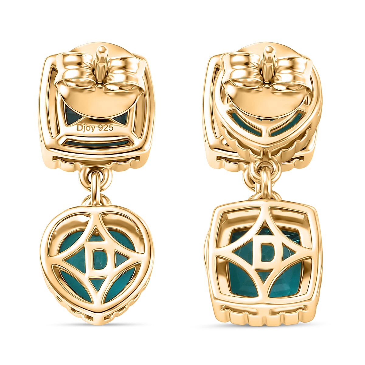 D'Joy Capri Blue Triplet Quartz Dangling Earring with Push Back in Yellow Gold Plated Sterling Silver 4.40 Ct.