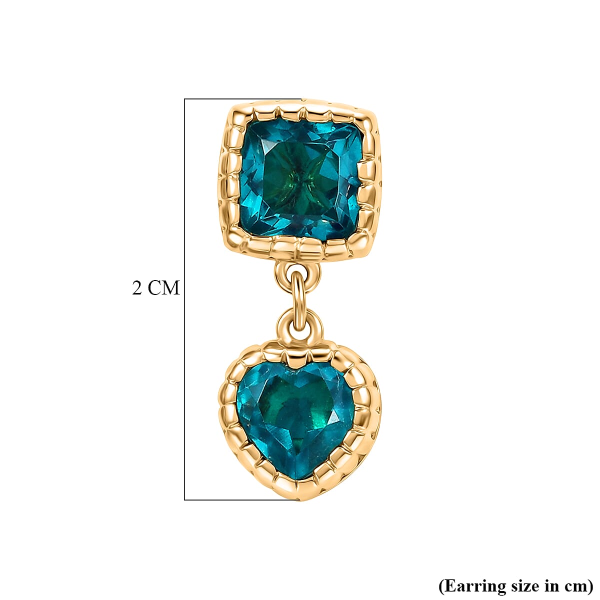 D'Joy Capri Blue Triplet Quartz Dangling Earring with Push Back in Yellow Gold Plated Sterling Silver 4.40 Ct.