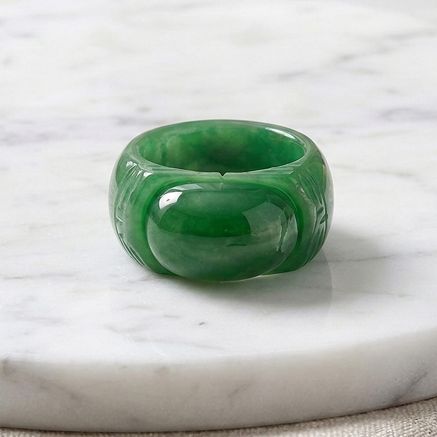Enhanced Green Jade Curving Cut Ring 50.00 Ct.