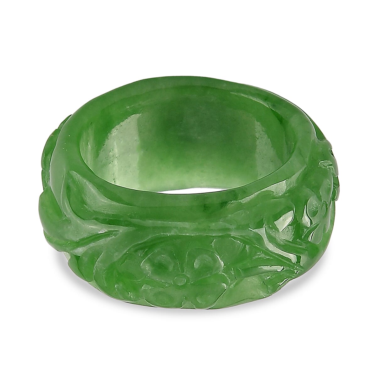 Enhanced Green Jade Curving Cut Floral Band Ring 30.00 Ct.