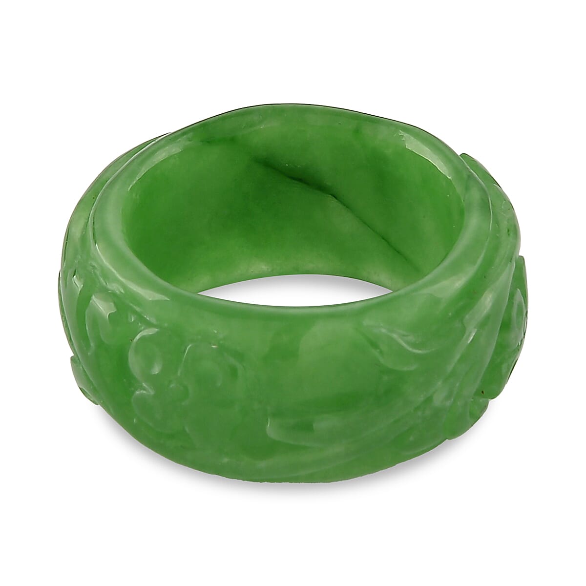 Enhanced Green Jade Curving Cut Floral Band Ring 30.00 Ct.