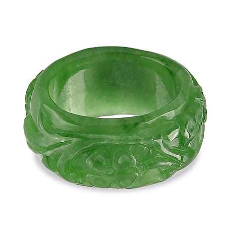 Green Jade Curving Cut Floral Band Ring 30.00 Ct.