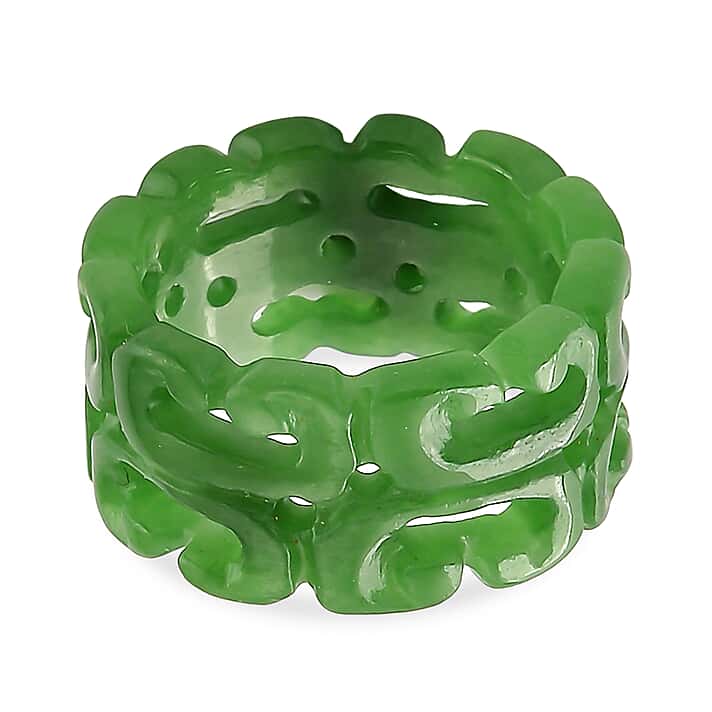 Green Jade Carved Ring (Size - L) 30.00 Ct.
